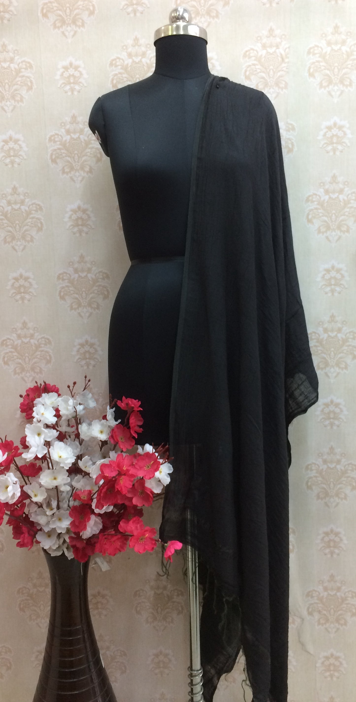 Plain black cotton dupatta