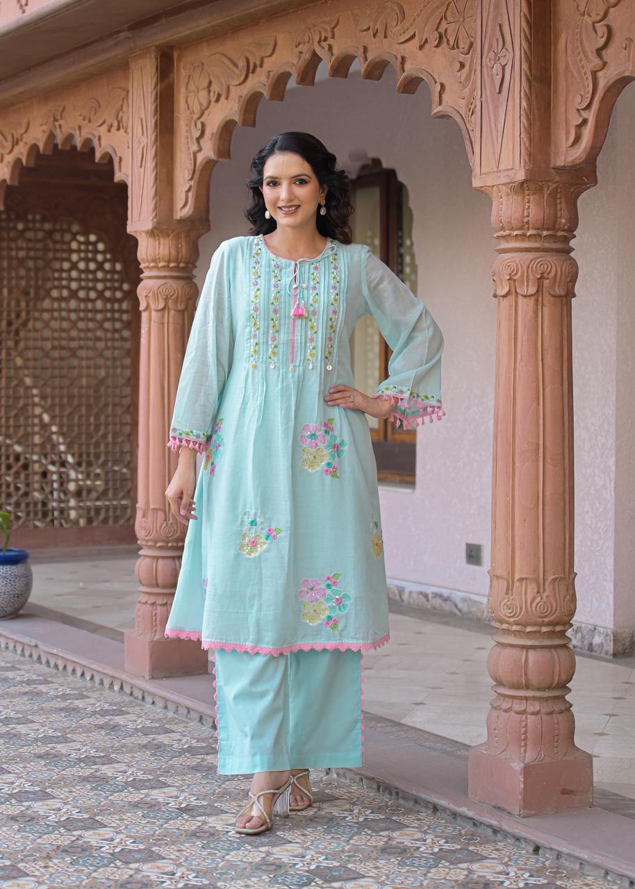 Laiba Powder Blue Embroidered cord set