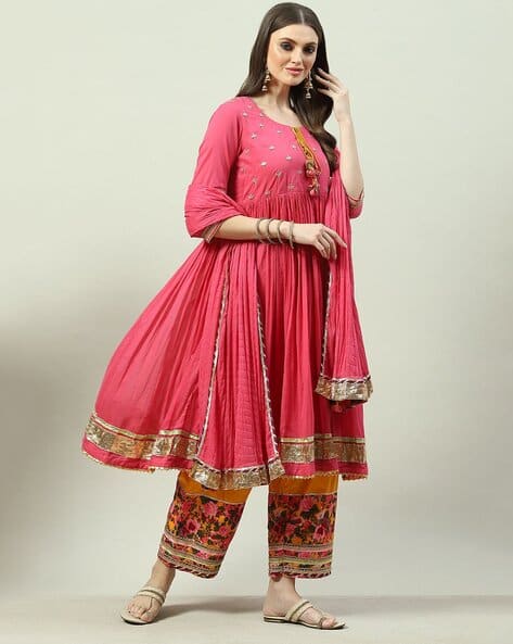 Rubi Biba anarkali plazo pink n radium