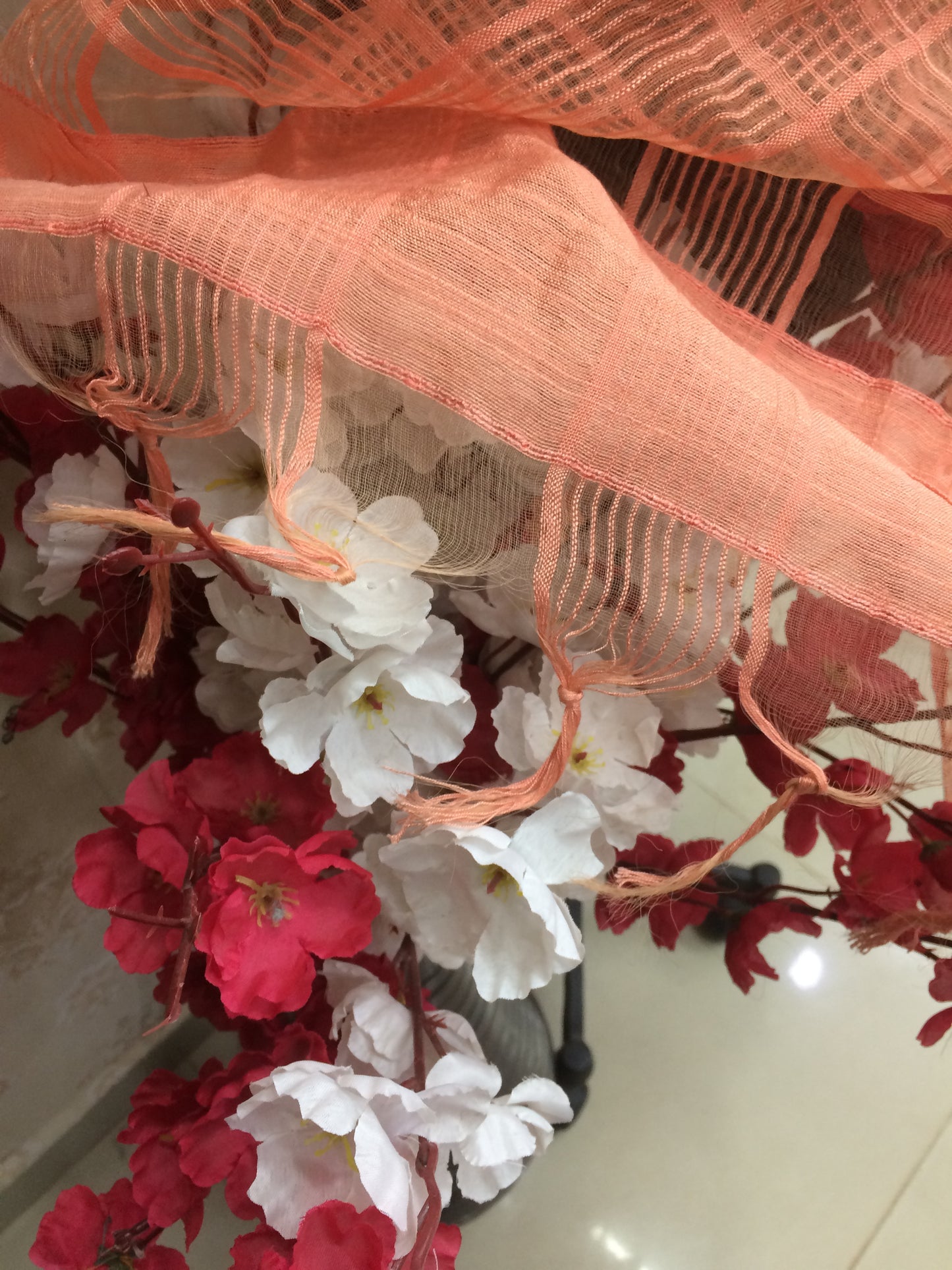 Peach checkered dupatta