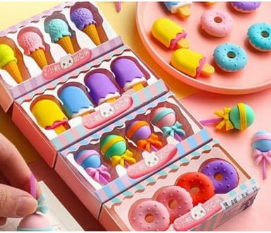 Kawaii Dessert Shop Eraser Set – 4-Piece Cute Collectible Stationery