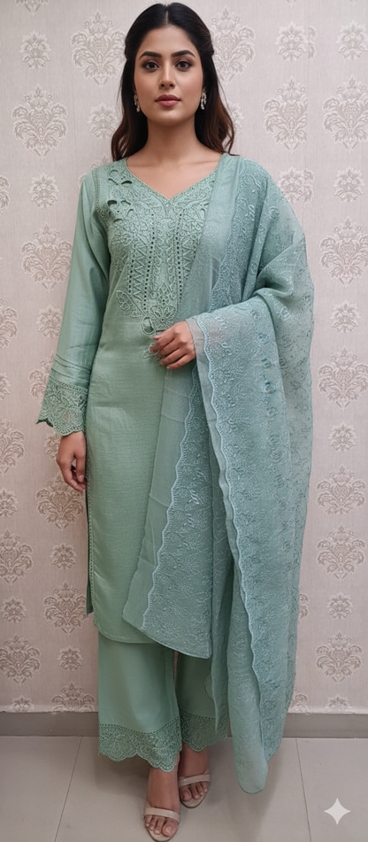 Elegant Embroidered 3-Piece Suit (Readymade)