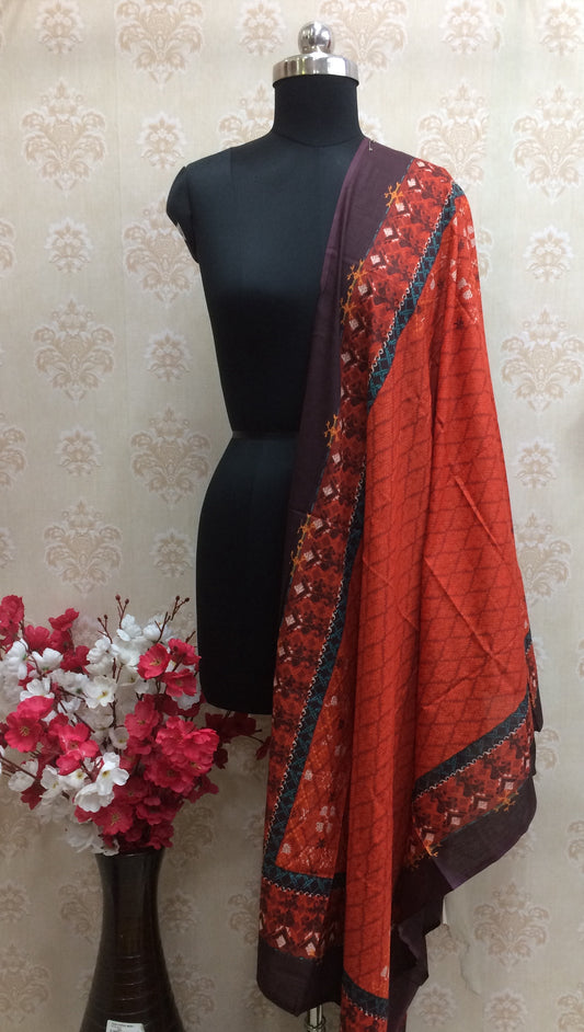 Red and brown geometric pattern cotton dupatta