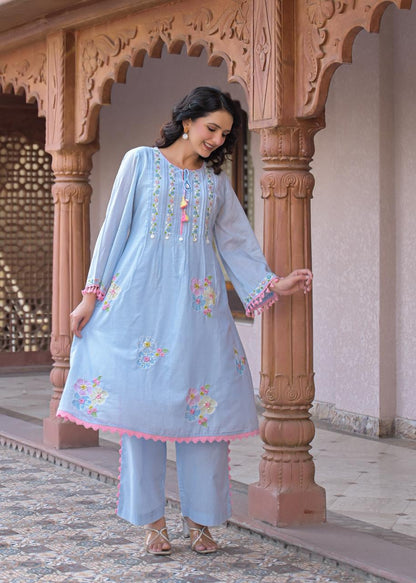Anjum Pastel Blue Embroidered Kurta Set