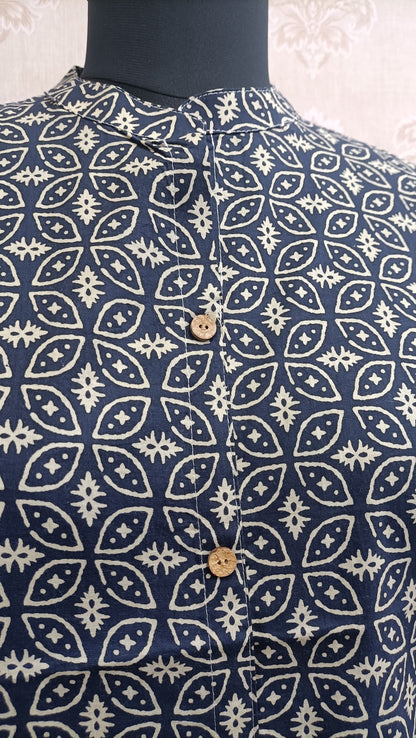 Navy Blue & Cream Geometric Short Kurti