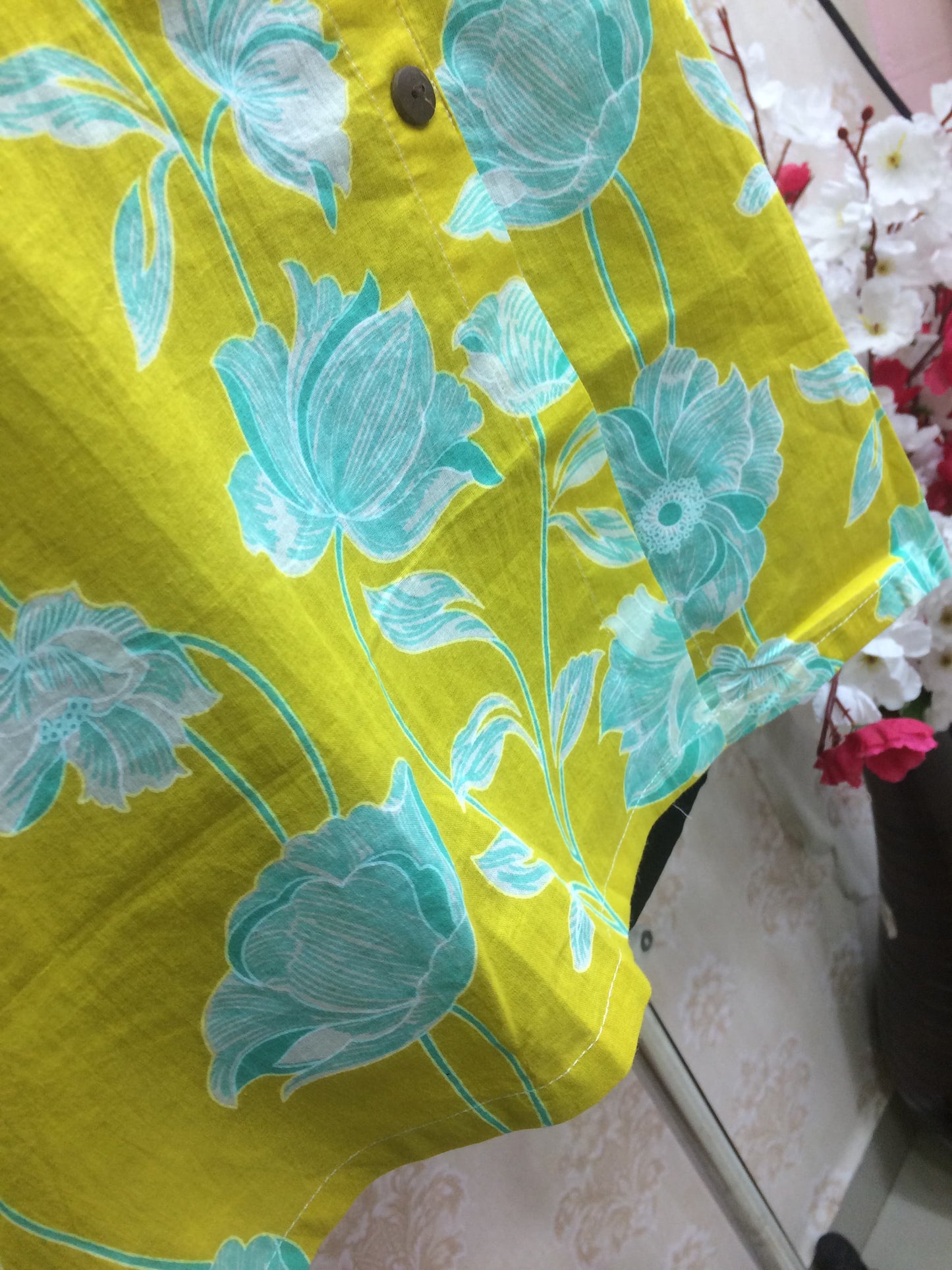 Bright Yellow Floral Print Cotton Tunic