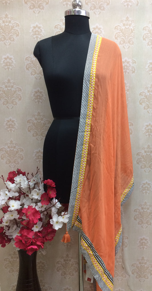 Peach Rayon Dupatta with Black and White Striped