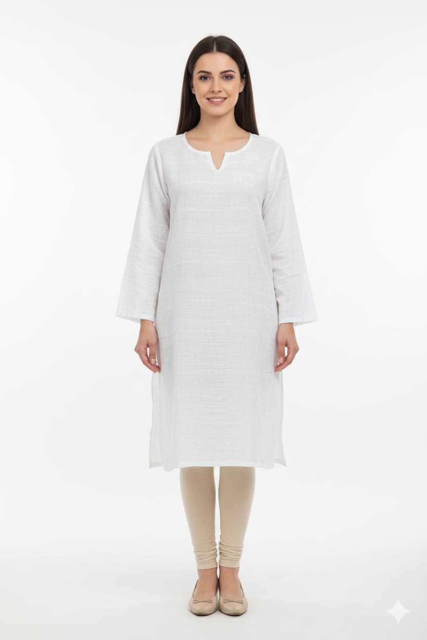 Pure White Cotton Tunic Kurta
