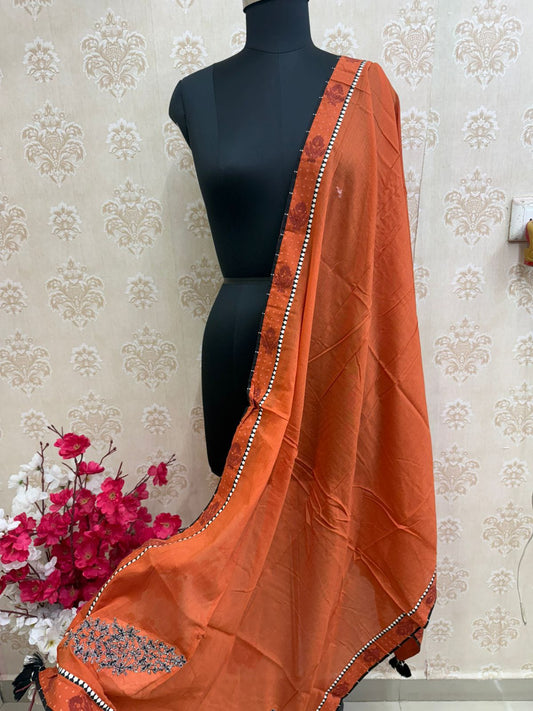 Rust Orange Hand-Embellished Dupatta