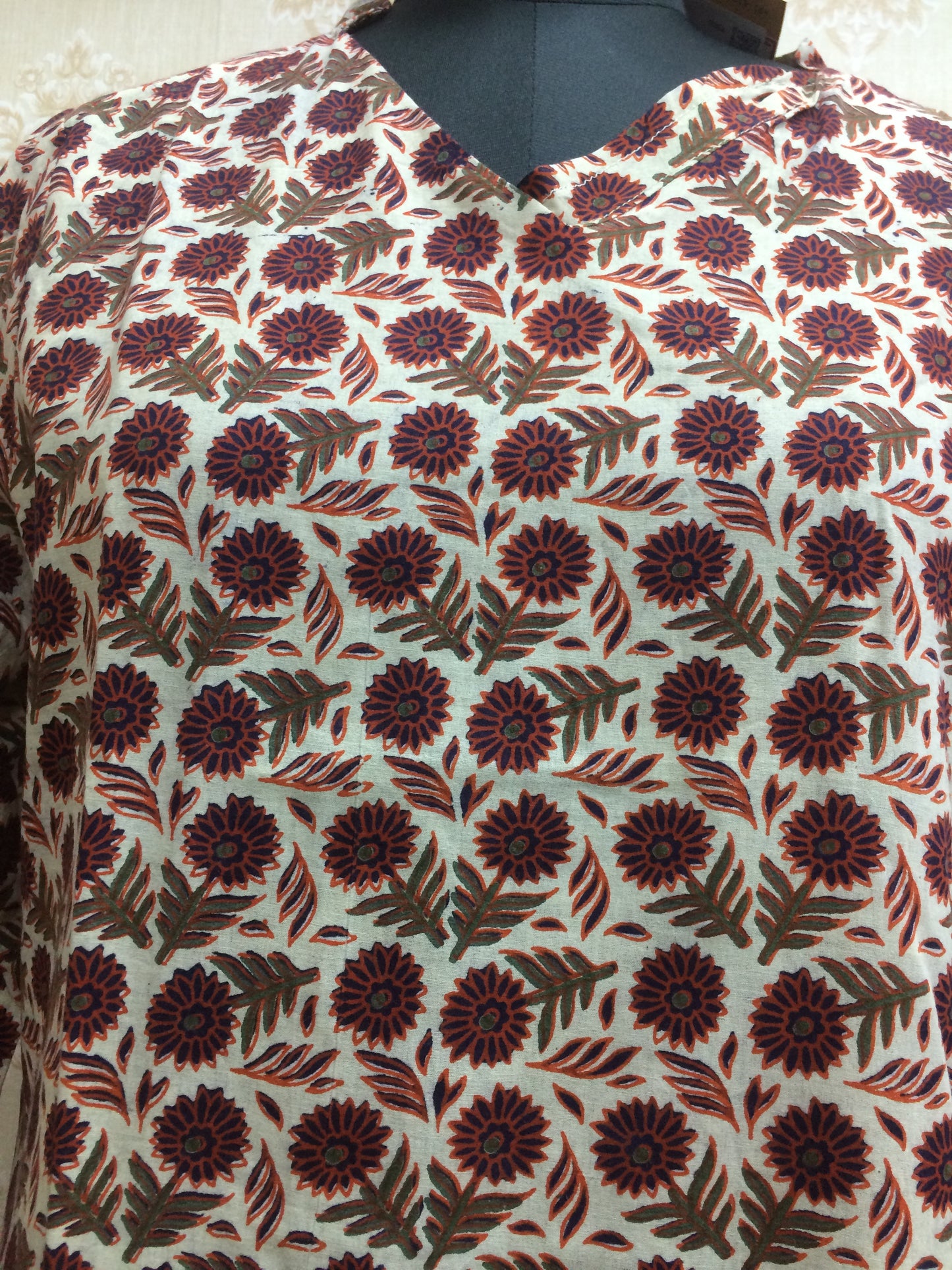 Maroon & Olive Floral Printed Cotton Kurti