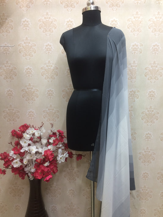 Georgette gray white shaded dupatta