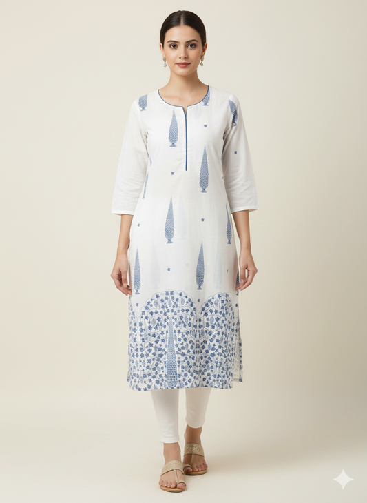 Rangriti white- green low range kurta