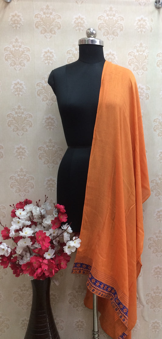 Marigold Orange Cotton Dupatta with Royal Blue Embroidered Border