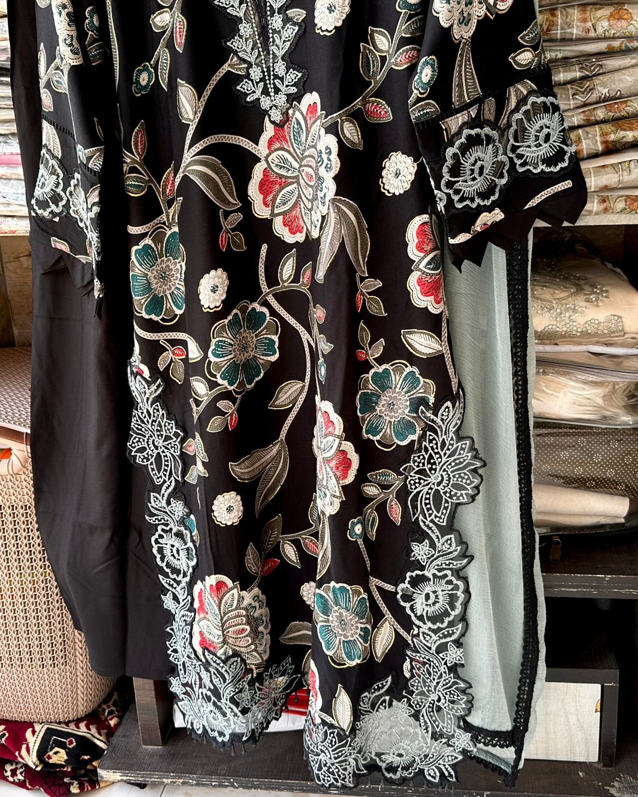 Ramsha Embroidered 3-Piece Kurta Set - Black & Teal