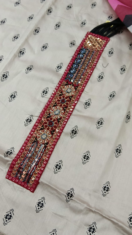 Cream and Maroon unstitched dres
