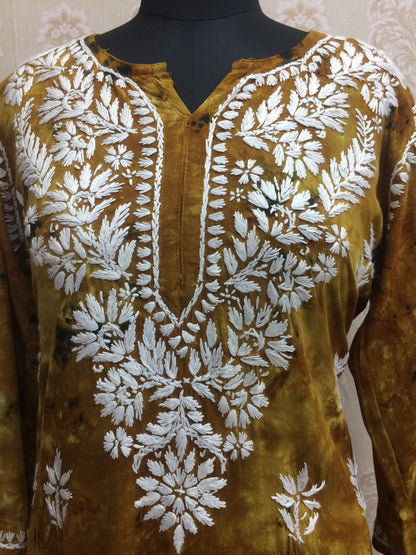 Rayon tie dye Lucknowi kurti