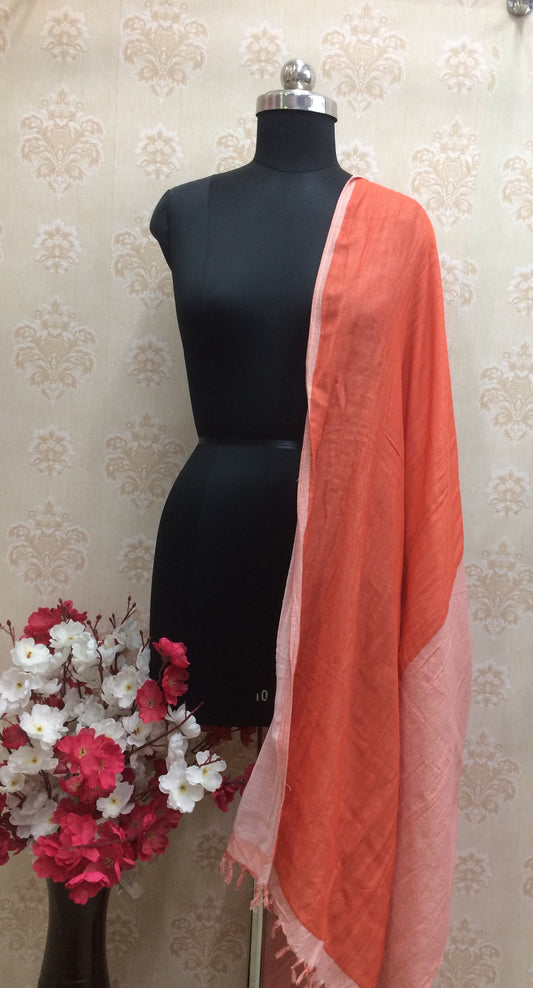 Two-Tone Cotton Dupatta in Orange and Peach Pink