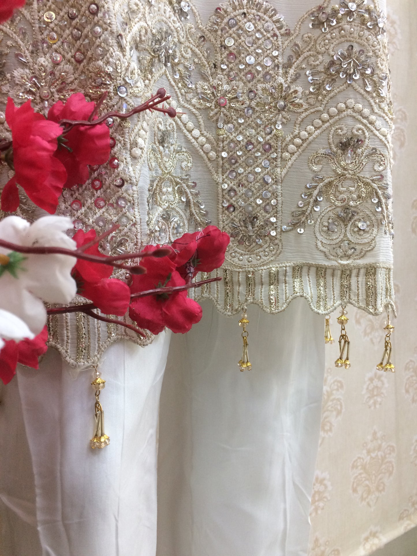 Elegant White Heavily Embroidered Chiffon Pakistani dress