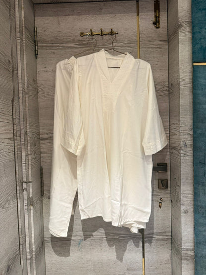 Cotton Co-ord Set - V-Neck Tunic & Wide-Leg Trousers