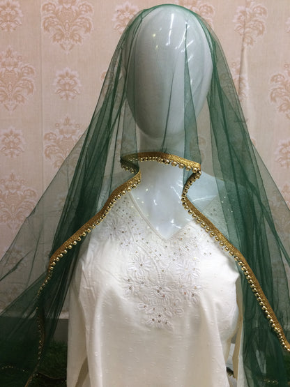 Dark Green Dupatta with Moti Lace