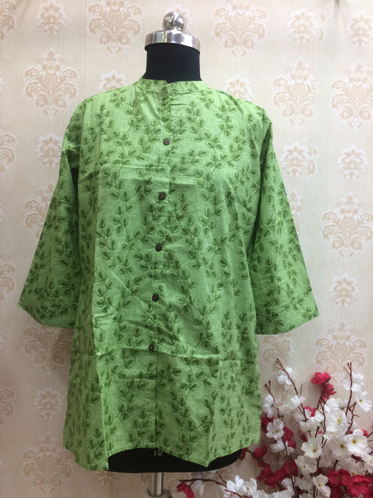 Lime Green Cotton Short Kurti