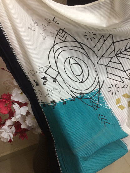 Floral & Geometric Print Cotton Dupatta white base