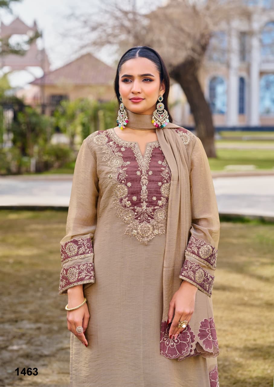 Elegant Taupe & Mauve Embroidered Palazzo Set