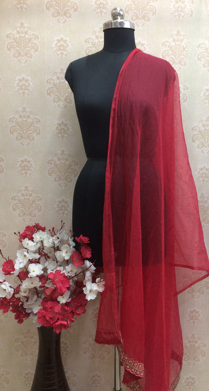 Red Organza Dupatta with Zari Border