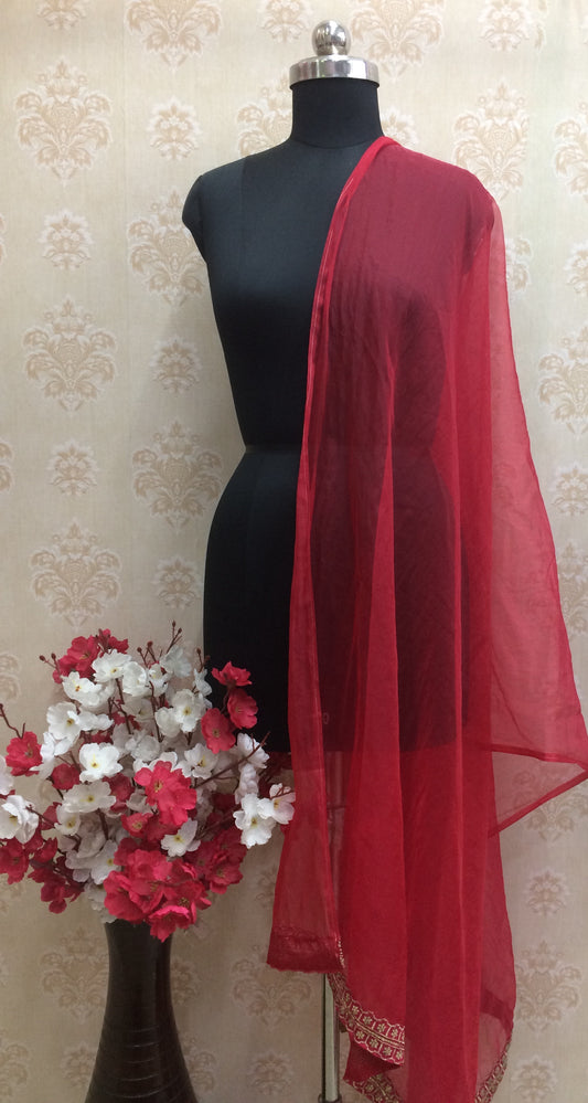 Red Organza Dupatta with Zari Border