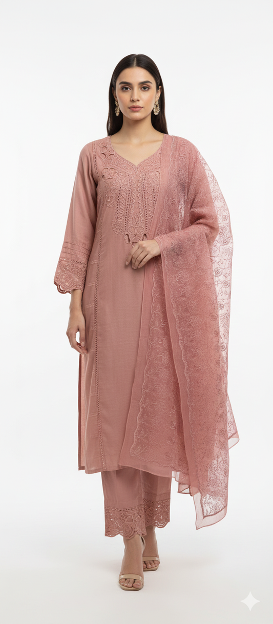 Elegant Embroidered 3-Piece Suit (Readymade)