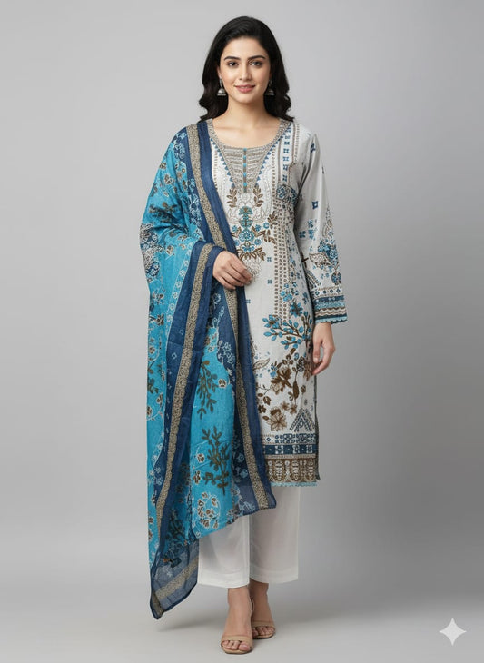 pakistani dress cream and sky