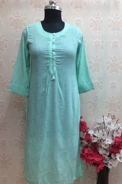 Mint Green Pinstripe Rayon Straight Kurti