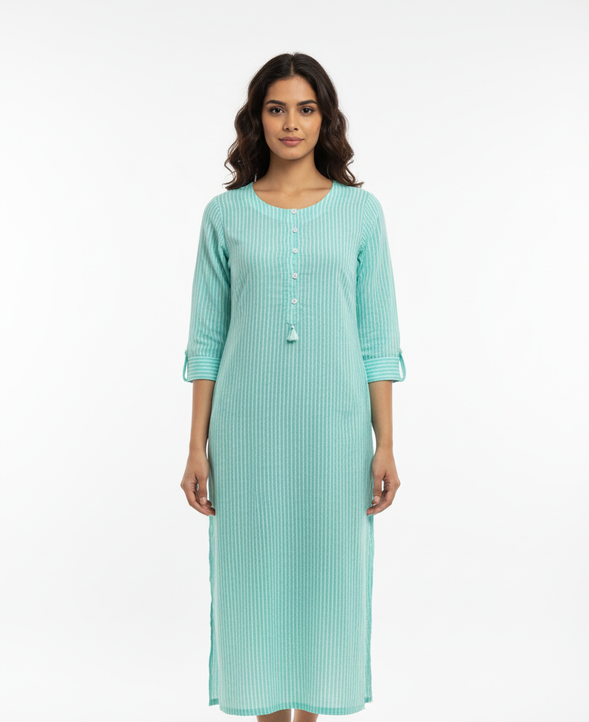 Mint Green Pinstripe Rayon Straight Kurti