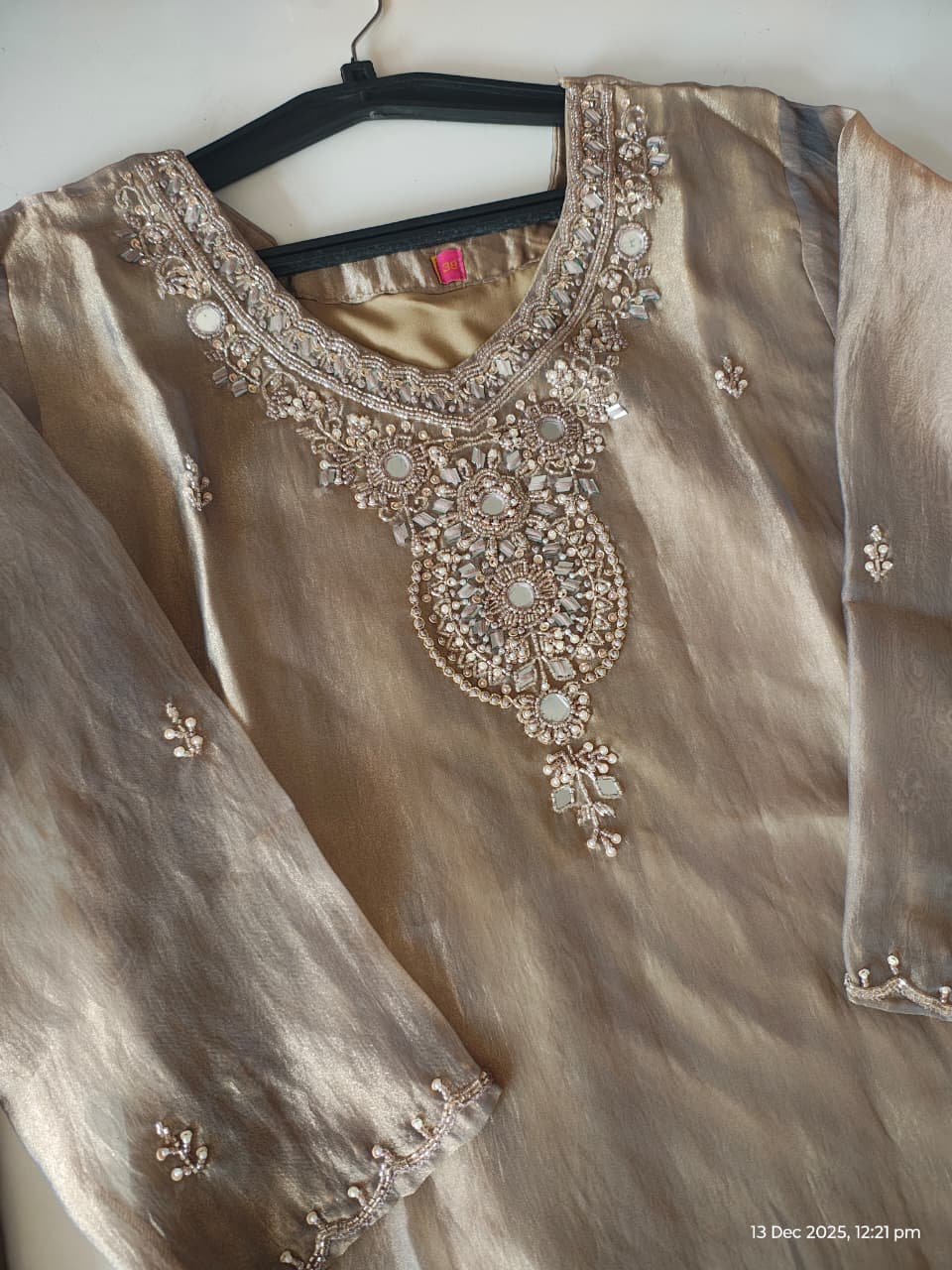 Elegant Beige Sequin & Zari Work Kurta Set with Organza Dupatta