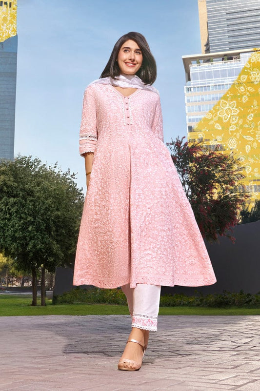 Blush Blossom: Chikankari-Inspired Embroidered Anarkali Set