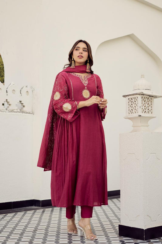Radiant Magenta Embroidered Anarkali Set