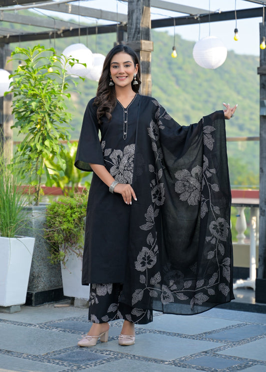 Farheen Black Floral Print Kurta Set