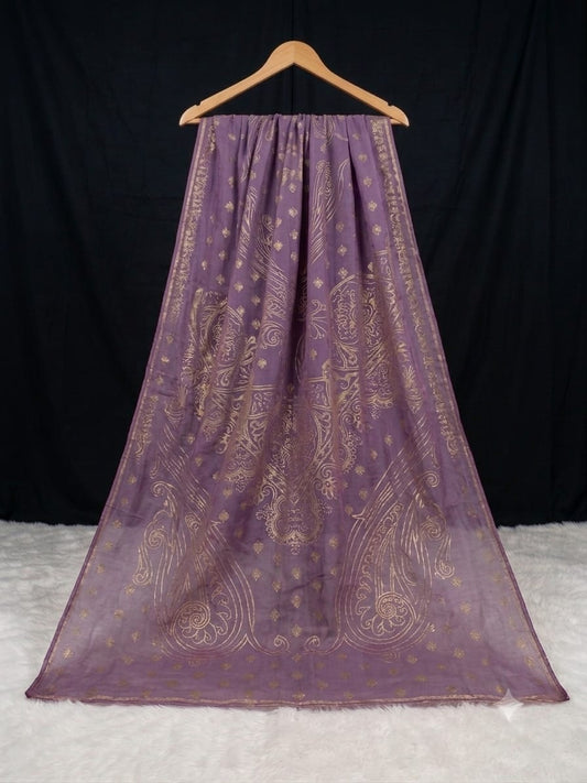 Royal Plum Chiffon Dupatta with Intricate Gold Foil Print