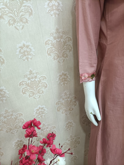 Mauve Embroidered Cotton Kurta Set with Dupatta