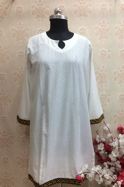 Elegant White Dotted Cotton Tunic | Stylish & Comfortable Kurti
