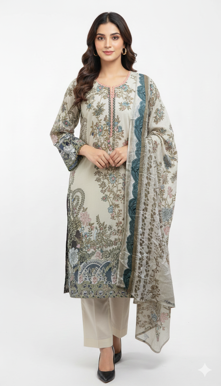 Pakistani dress beige and cream