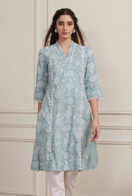 Serene Sky Blue Floral Lace Kurta