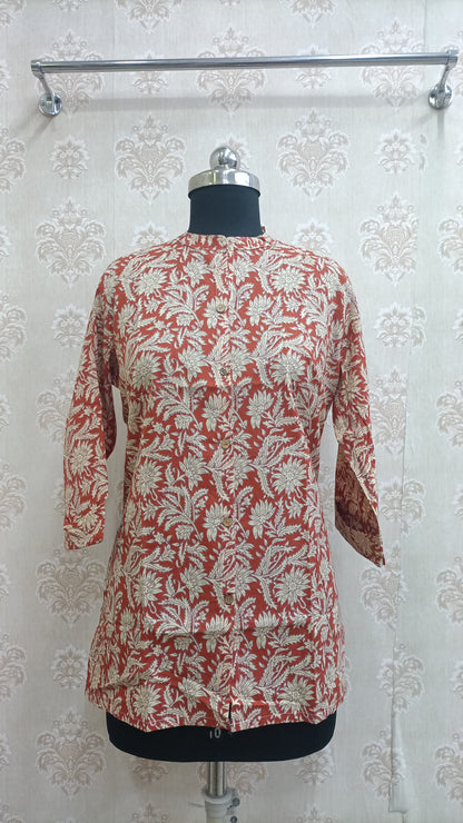 Red Ditsy Geometric Tunic Top