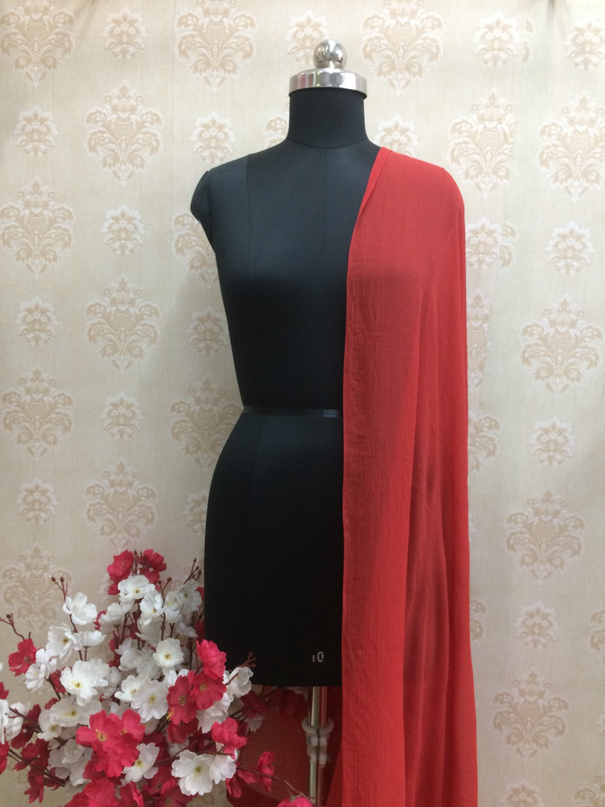Vibrant Red Flowy Chiffon Dupatta