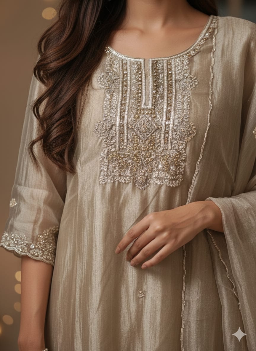 Tissue Silk Anarkali Kurta & Palazzo Set