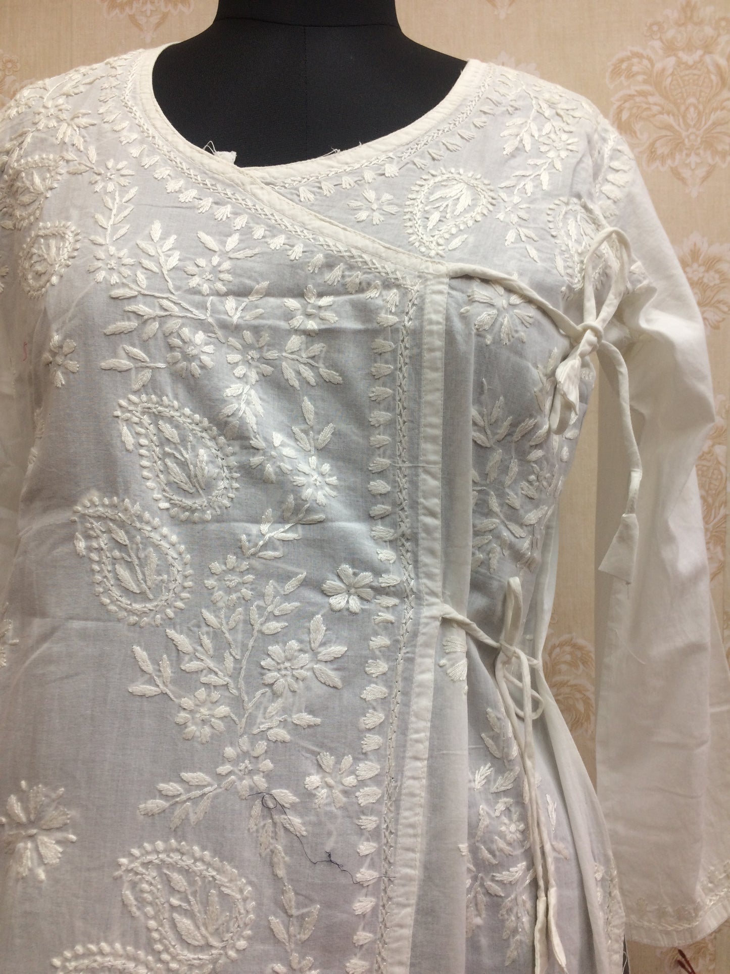 Kubra Authentic Lucknowi Chikankari White Cotton Angrakha Kurti