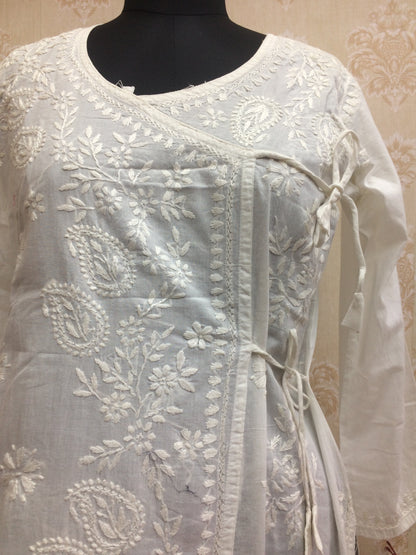 Kubra Authentic Lucknowi Chikankari White Cotton Angrakha Kurti