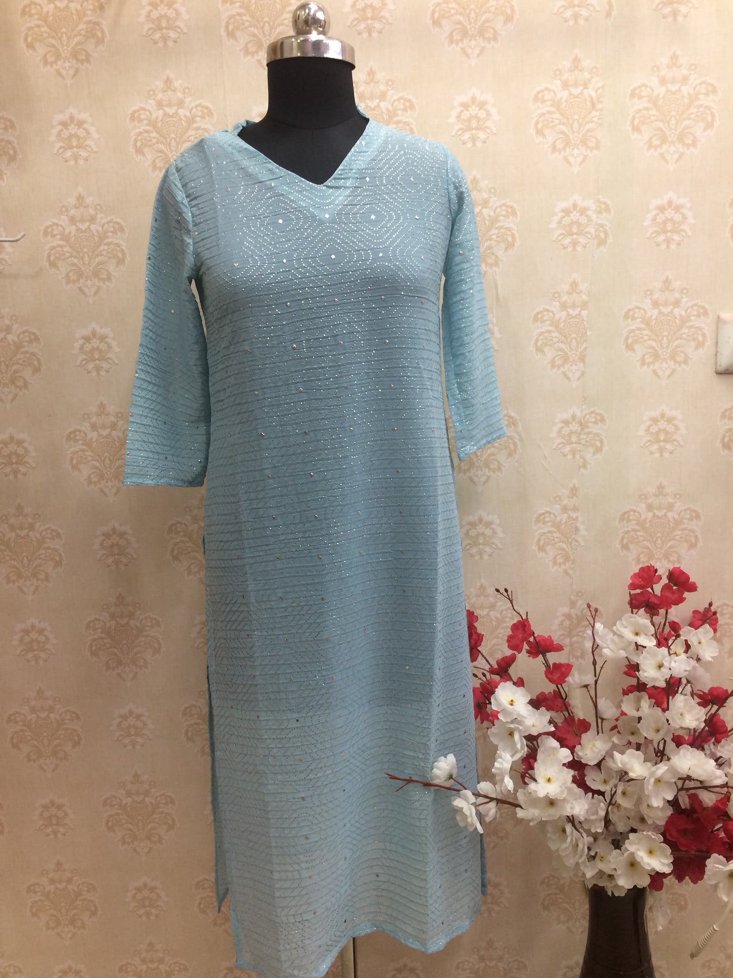 Elegant Sky Blue Chiffon/Georgette Kurti with Sequin Work