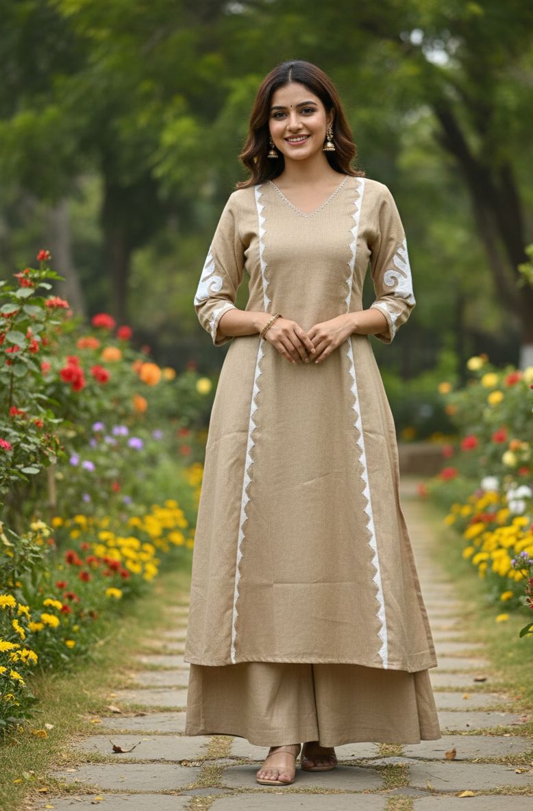 Beige A-line kurta set