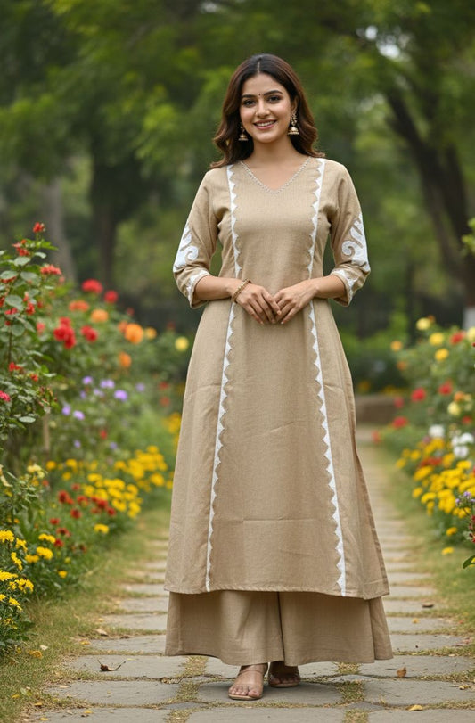 Beige A-line kurta set